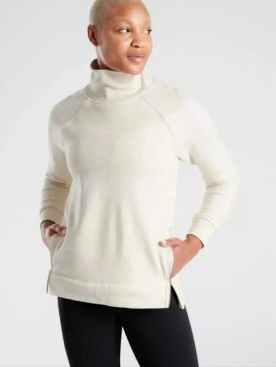Athleta Sweaters - Athleta Cozy Karma Side Zip Funnel Neck Size S Pockets Soft $108 Athleisure